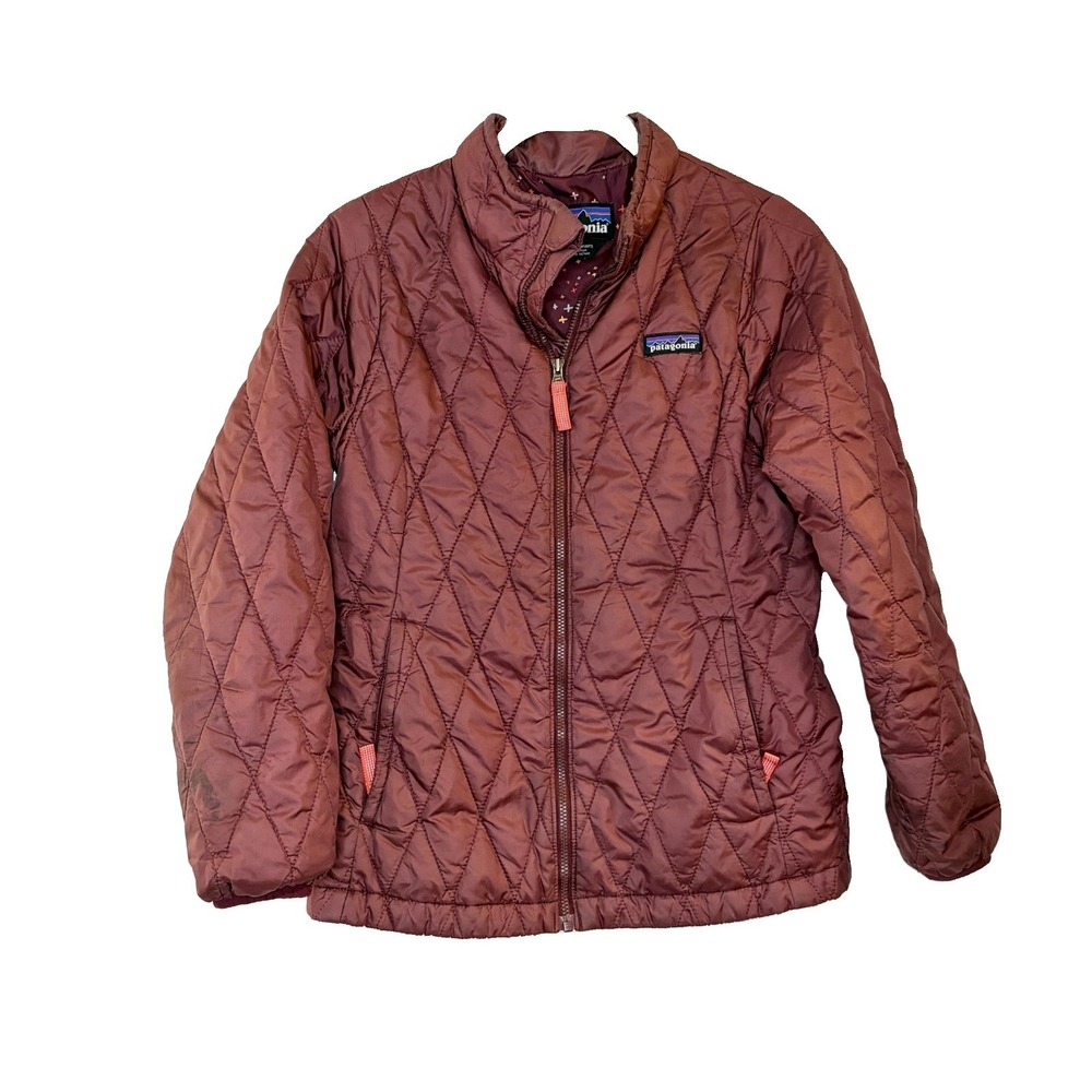 Patagonia Nano Puff Jacket Girls M 10 Burgundy Quilted Zip Primaloft Hiking